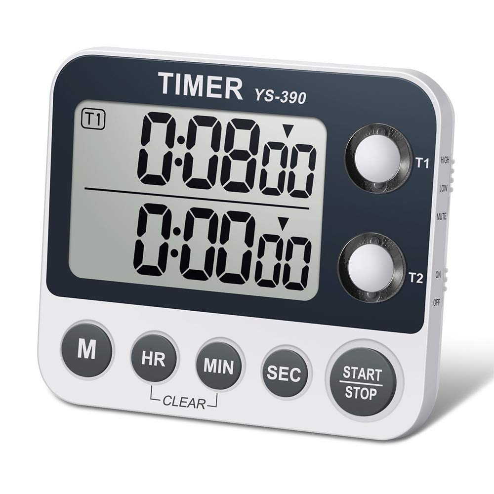 HomeMall Digital Kitchen Cooking Timer, Dual Count Up & Down with Magnetic Back, Large Display, Adjustable Volume and Flashing Alarm Light, ON/Off Switch Stopwatch, Battery Included