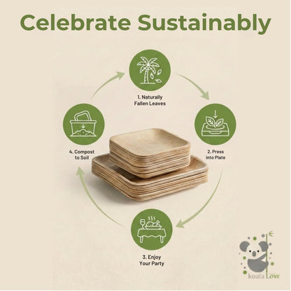 Koala love Palm Leaf Plate Bamboo Paper Plates Disposable 10 Inch & 7 Inch Bulk Party Pack Eco Compostable Biodegradable Wooden Plate Best Alternative To Plastic Paper Plates (50 pc)