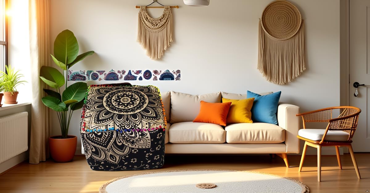 18X18X14 inches, CRAFT KALA Mandala Meditation Floor Pillows Cover Square Pillow Seating Hippie Decorative Adults