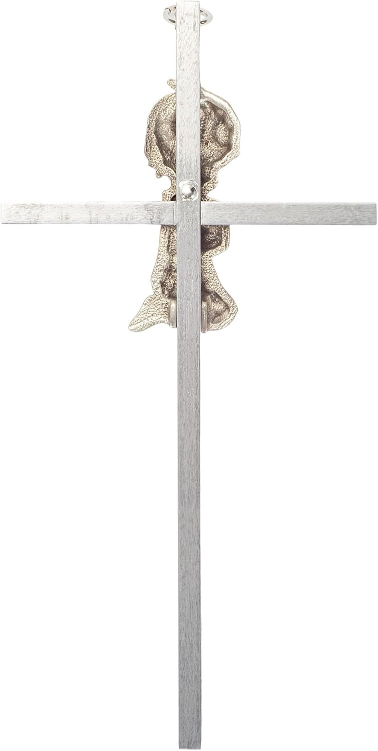 Praying Little Girl Pink Metal Hanging Wall Cross, 6 Inch