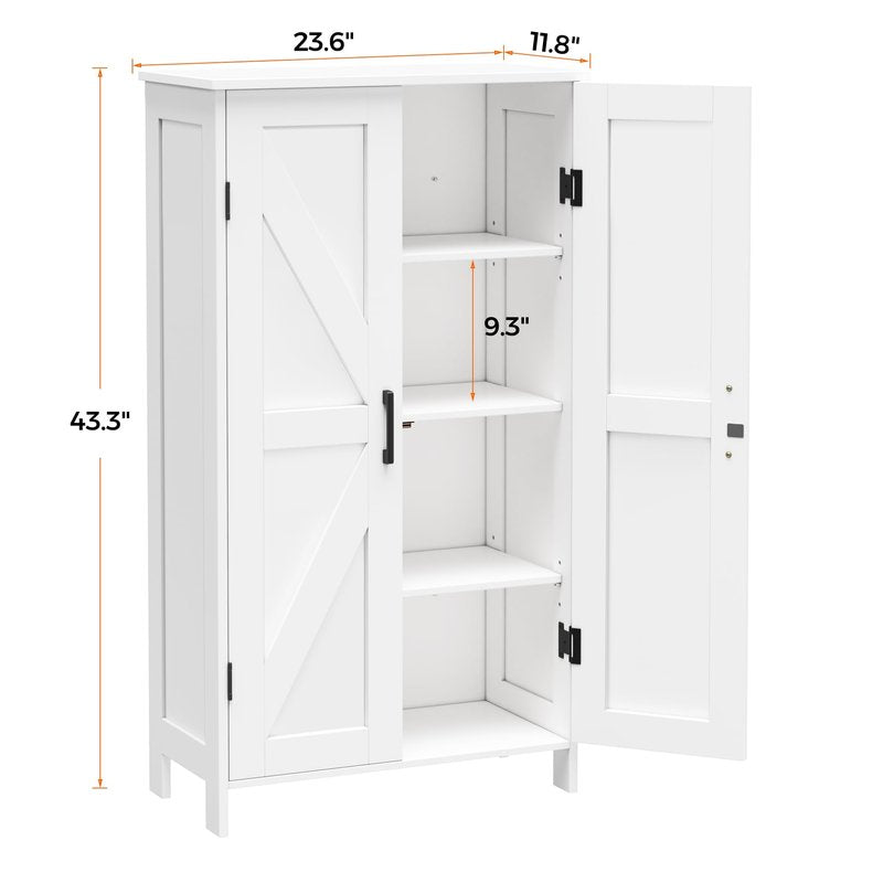 Homleke Farmhouse Bathroom Cabinet with Adjustable Shelves, Free-Standing Storage Cabinet with Barn Doors, for Kitchen, Living Room, Dining Room, Entryway, White