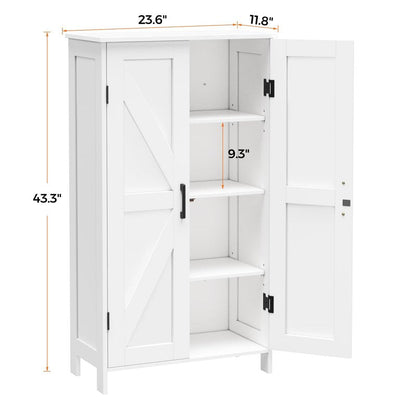 Homleke Farmhouse Bathroom Cabinet with Adjustable Shelves, Free-Standing Storage Cabinet with Barn Doors, for Kitchen, Living Room, Dining Room, Entryway, White