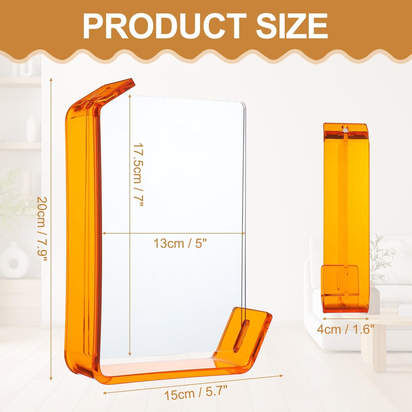 uxcell 5x7 Inch Acrylic Picture Frame, Floating Picture Frames for Wall or Tabletop Display, Hanging Photo Frame Stand for Office Home, Orange