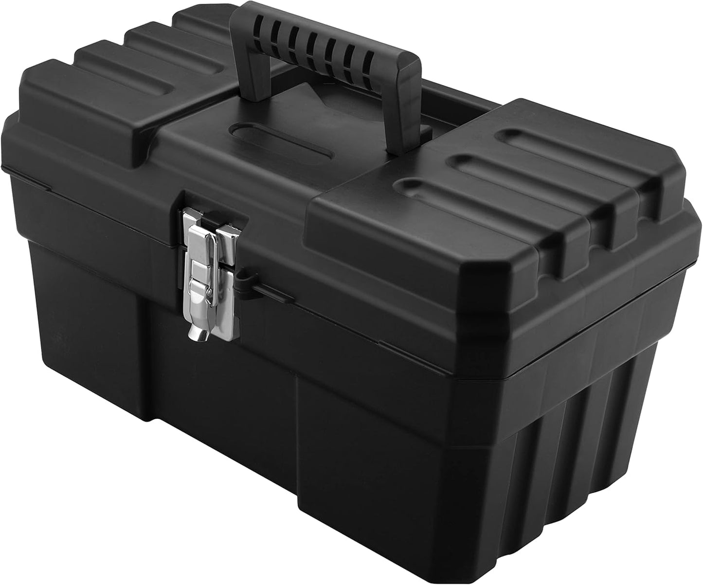 Akro-Mils 14-Inch Plastic Toolbox with Removable Tray, Steel Latch & Padlock Eye, Industrial-Grade Tool Box for Tools, Crafts, First Aid & Hobby Supplies, 14" x 8" x 8", Made in USA, Black (09514)