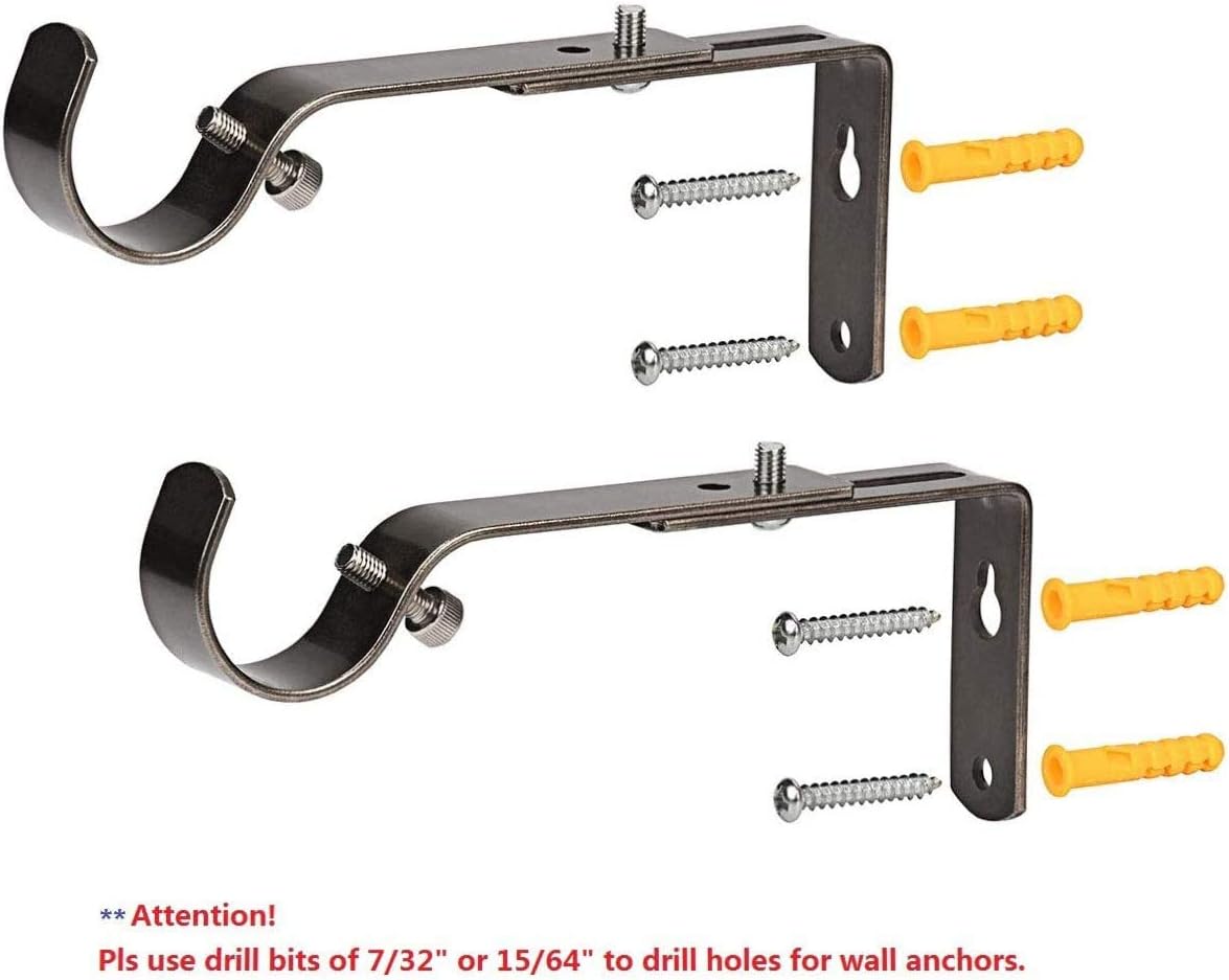 Curtain Rod Bracket Set of 4, Adjustable for 7/8 or 1 Inch Rods, Antique Silver