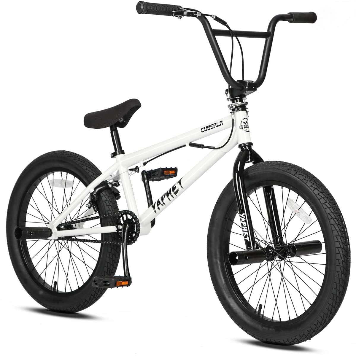 cubsala Freestyle BMX Bike, 20 Inch Yaphet Bicycle for Teen Beginner Adult Riders, Bike with 360° Rotating Handlebar and 4 pegs, Whtie