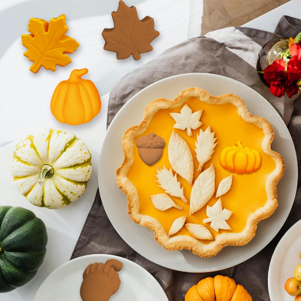 2 Pack Pumpkin Leaf Molds Silicone, 3D Harvest Fest Themed Butter Molds DIY Baking Tool for Thanksgiving Fall Hazelnuts Butter Chocolate Cake Dessert Candy Mousse Pastry Cupcake Topper Handmade Soap