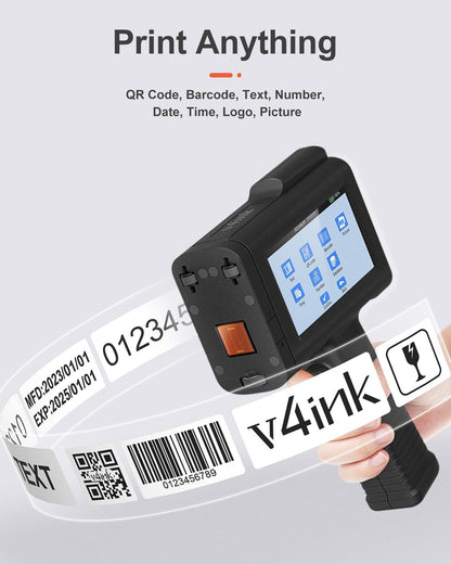 v4ink BENTSAI Handheld Inkjet Printer BT-HH6105B2 Portable TIJ Handheld Printer with 12.7mm Print Height for Batch Number Date Logo QR Code Barcode Picture Printing on Any Surfaces