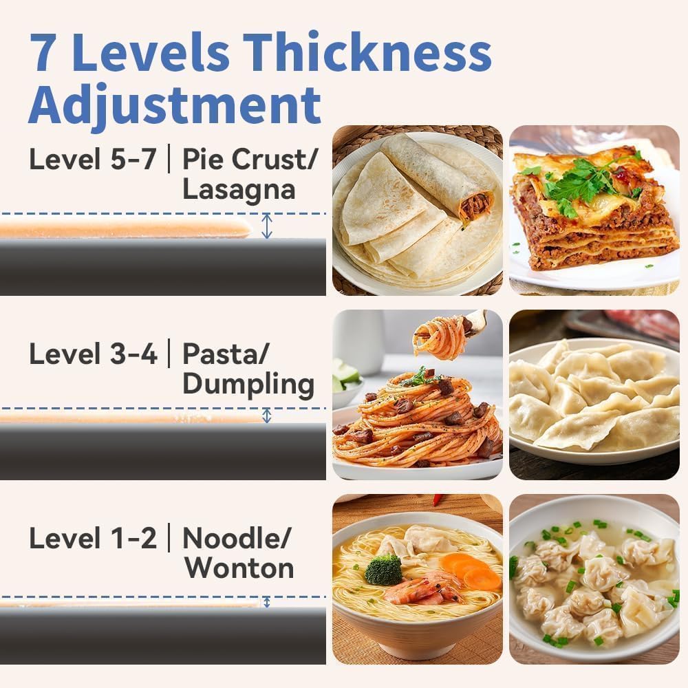 Maxceysen Domestic Electric Pasta Maker Automatic Stainless Steel Noodle Machine with Adjustable Dough Roller/Cutter for Home Handmade Spaghetti, Fettuccini, Lasagna, Pie Crust, Dumpling, Wonton