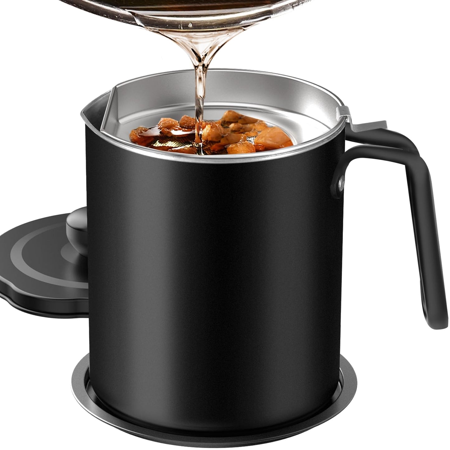 Chihee Grease Container Stainless Steel Bacon Grease Saver with Fine Mesh Strainer 2L / 67.6 fl oz Cooking Oil Keeper Stoarge Can with Dust-proof Lid Non-slip Tray for Kitchen Frying