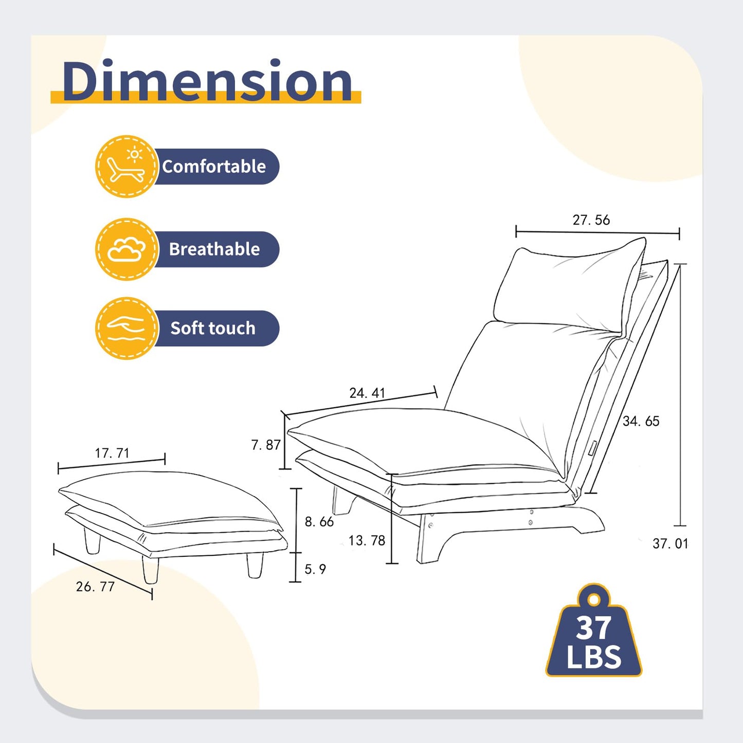 Dark Blue Lazy Floor Lounger with Ottoman, Adjustable Floor Chair Bean Bag Style Tatami Sofa with Thick Cushions and Back Support, Comfy Lounge Seating for Adults, Gaming & Bedroom Relaxation