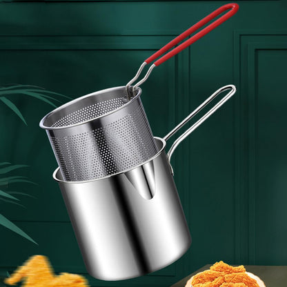 Deep Fryer Pot with Basket and Handle, Stainless Steel Frying Pan Mini Fryer Soup Pot with Tongs and Lid Japanese Tempura Fryer Deep Fryers Frying Pot for Fish Shrimp Chicken and Fries