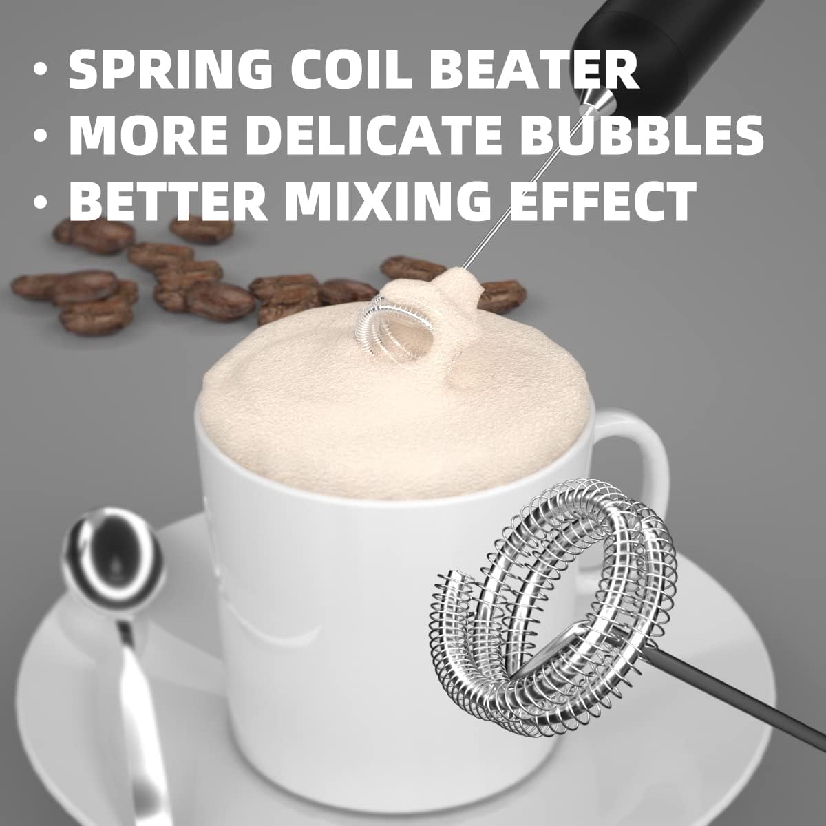 Handheld Milk Frother, Electric Whisk Drink Mixer for Coffee, Lattes, Cappuccino, Cold Foam - Black