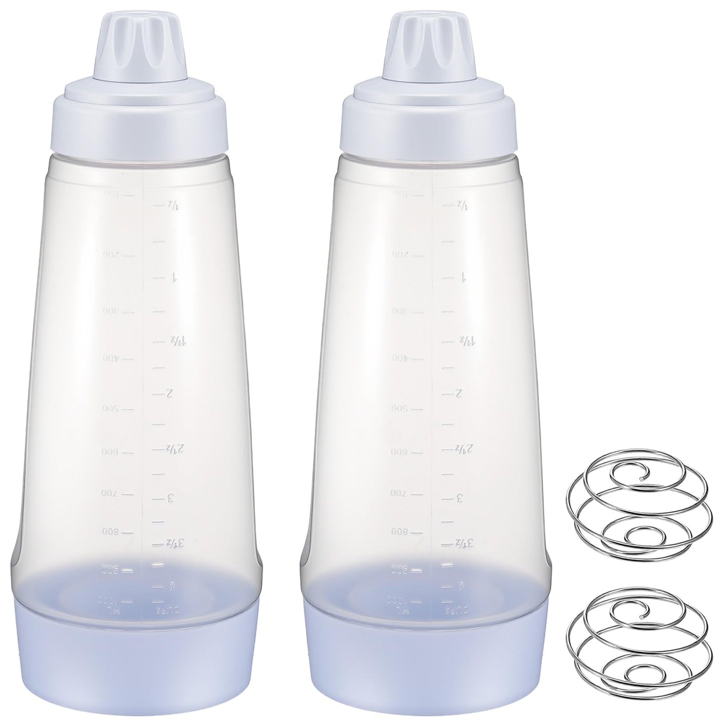2-Pack Pancake Batter Dispenser and Mixer Bottles with Whisk Balls, 1000ml Large Capacity Squeeze Bottle for Pancakes, Cupcakes, Muffins, Crepes - Dishwasher Safe Baking Tool
