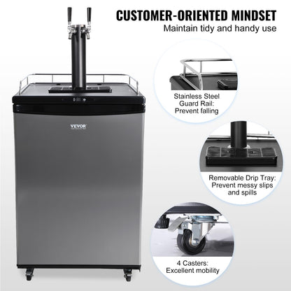 VEVOR Beer Kegerator, Dual Tap Commercial Draft Beer Dispenser for D system, Full Size Keg Refrigerator with 5lbs CO2 Tank, Hold 2 Sixth / 3 Ball lock keg, Silver