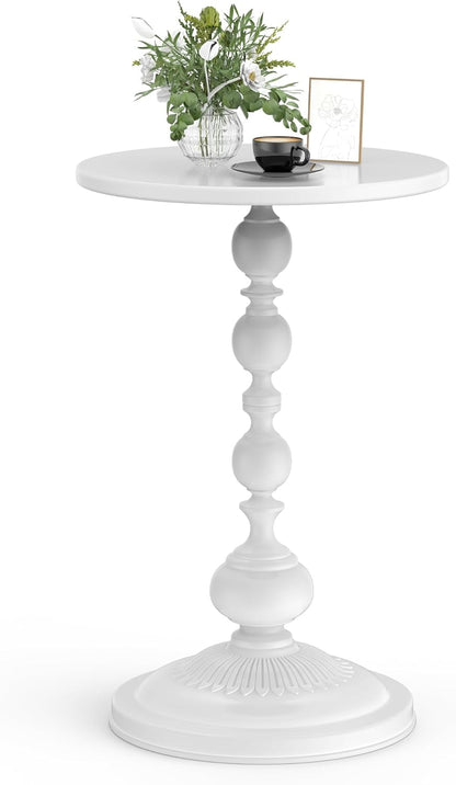 21" Side Table - Small Round Metal Accent Table for Living Room, Bedroom, Office - Modern Matte Black Pedestal Coffee