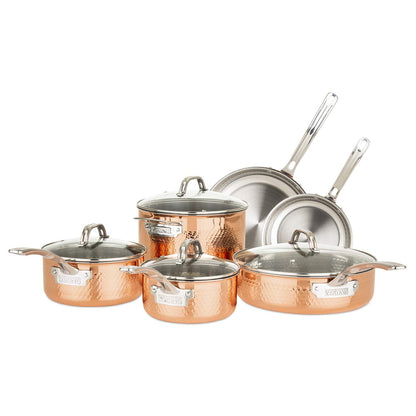 Viking Culinary 3-Ply Stainless Steel Hammered Copper Clad Cookware Set, 10 Piece, Oven Safe & Culinary 304 Stainless Steel Kitchen Utensil Set, Ergonomic Stay-Cool Handles
