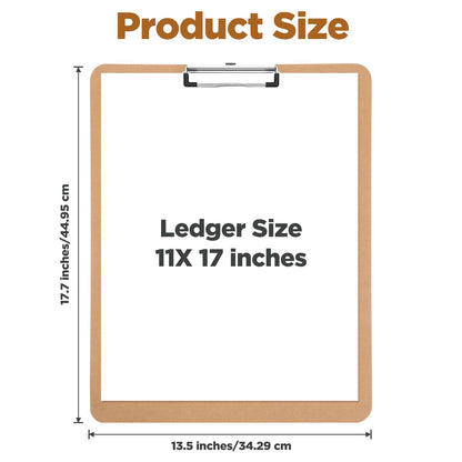 4 Pack 11x17 Clipboards with Low Profile Clip, Extra Large Wood Clipboard Vertical Art Drawing Board MDF Landscape Clipboard for Drawing Office School Supplies