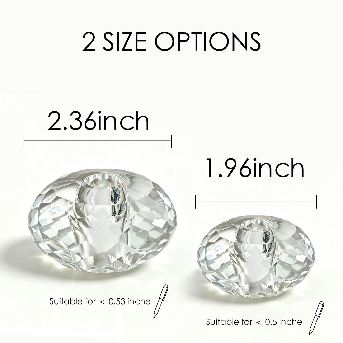 Jeejunye Crystal Pen Holder 2 Pack, 2.36 Inch Single Hole Pen Stand, Light Refracting Desktop Organizer for Fountain Pen, Makeup Brush, Wedding Guest Book, Home Office Desk Decor