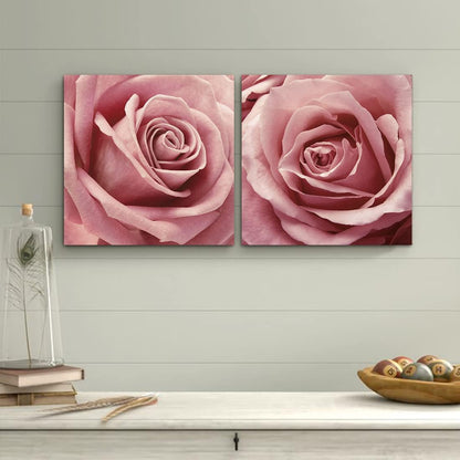 Gardenia Art Pink Rose Close Up Canvas Wall Art, 2 Piece Blush Pink Floral Paintings for Living Room or Office 12"x12"