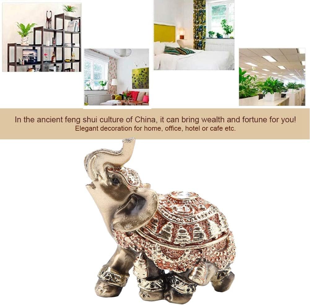 Golden Polyresin Elephant Statue, Lucky Collectible Figurine Gift Home Decor Feng Shui Ornament (Small)