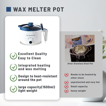 KQU Wax Melting Pot with Thermometer, Electric Wax Melter for Candle Making with Spout, Small Double Boiler Pot Set for Beginner Adults