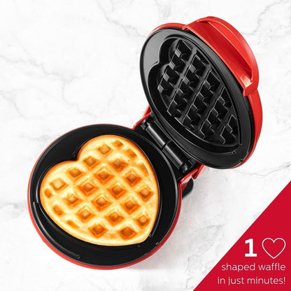 Holstein Housewares Personal Non-Stick Heart Waffle Maker, Red - 4-inch Waffles Ready in Minutes