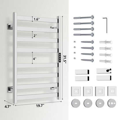 Towel Warmer, Towel Heater Rack for Bathroom, 8-bar Electric Towel Dryer Wall-Mounted Plug-in Bath Heater, 201 Stainless Steel Hot Towel Rack with Timer and Smart Temperature Control