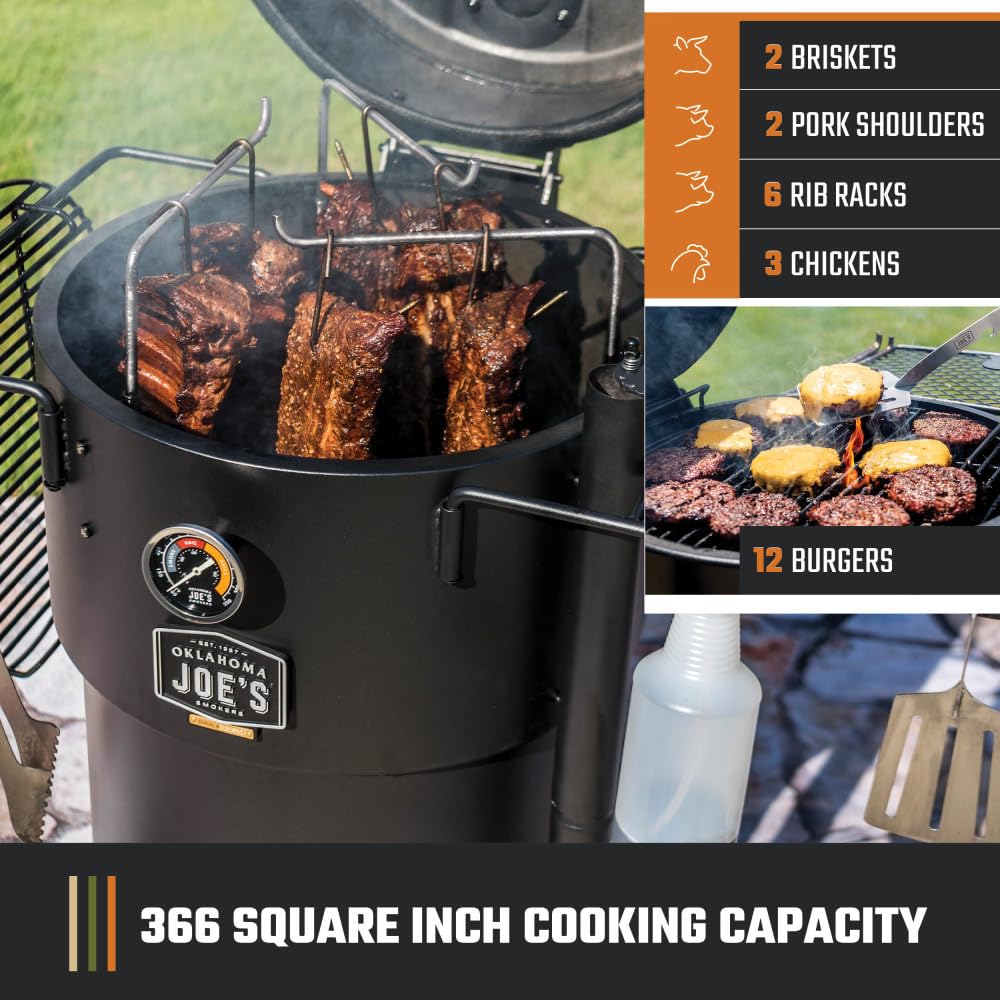 Oklahoma Joe's Bronco Pro 21.5 in. Heavy Duty Charcoal Drum Smoker and Grill with 366 sq. in. Cooking Area in Black