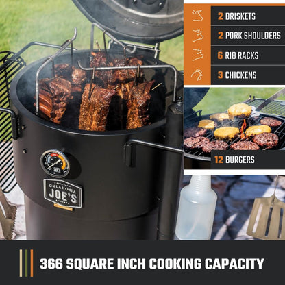 Oklahoma Joe's Bronco Pro 21.5 in. Heavy Duty Charcoal Drum Smoker and Grill with 366 sq. in. Cooking Area in Black