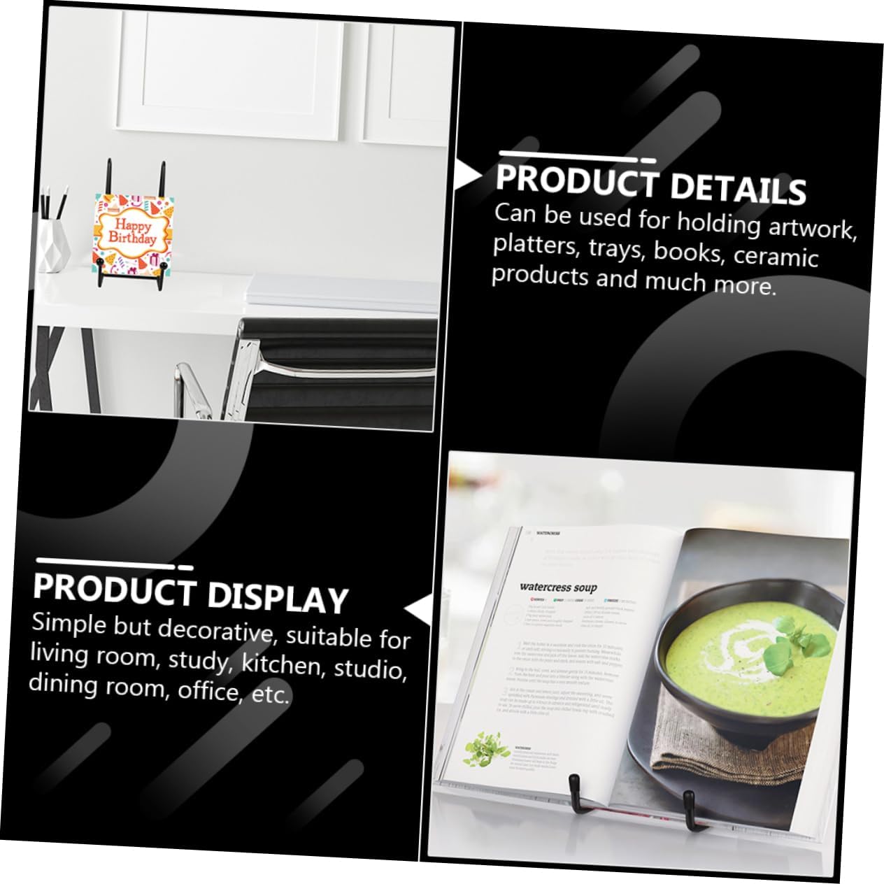 ARTIBETTER 4pcs Display Stand, Picture Frame Easel, Photo Dish Displays, Kitchen Plate Rack, Iron Organizer