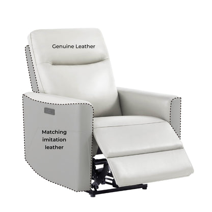 CHITA Leather Power Recliner Chair for Adults, Electric Wall Hugger Recliner for Small Spaces, Modern Living Room and RV Recliner Chair with Power Headrest & Charging Ports, Creamy Grey