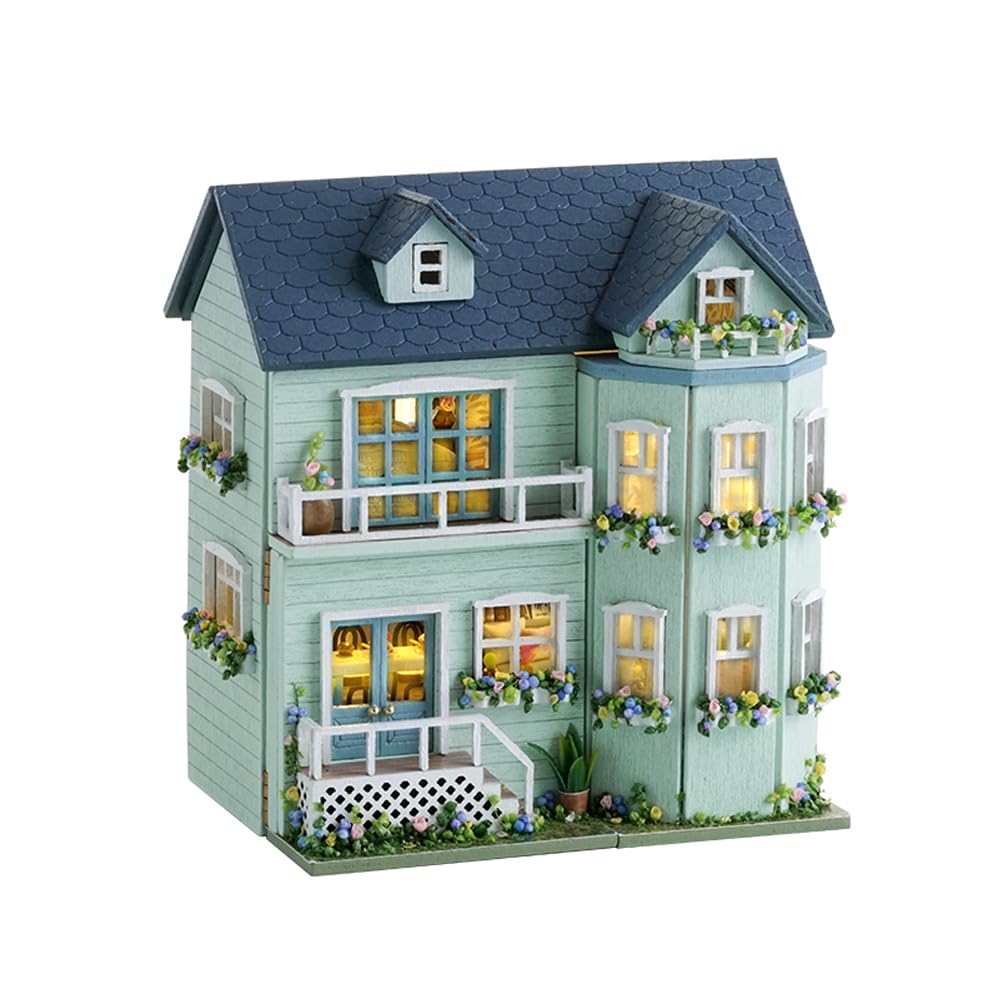 DIY Miniature House Kit, CUTEROOM Wooden Dollhouse Kit Mini House Making Kit with Furnitures, DIY Dollhouse Kit Birthday Gift for Women (Warm Manor)