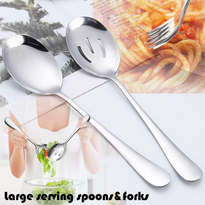 IAXSEE 11 PCS Serving Utensils, Large Stainless Steel Spoons Forks Tongs, Pie Server, Great for Hostess Buffet Catering Banquet Party, Silver