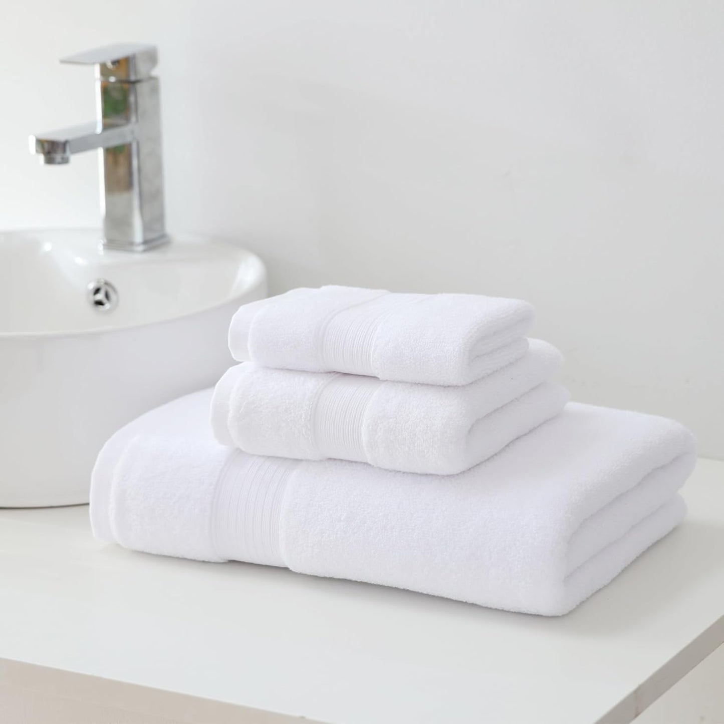 27x55 Set 100 650GSM (White,Pack 6) Bath Towels Percent Cotton Luxury Super Soft Absorbent Bathroom Towels