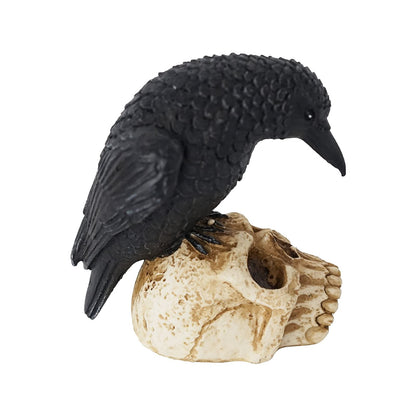 EraSpooky Sitting Crow on Skull Statue Halloween Decoration Gothic Bird Skeleton Figurine