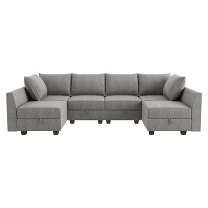 HONBAY Modular Sectional Sofa U Shaped Sectional Modular Sofa with Storage Convertible Sectional Couch for Living Room, Grey