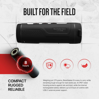 ATN BlazeTrek 6 Thermal Monocular, 6th Gen Thermal Engine, 384/640 Resolution, SharpIR AI, 50Hz, IP67, WiFi & Recording (384x288 Sensor, 18, x)