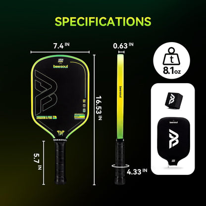 Beesoul Professional Pickleball Paddles – 4th Gen Thermoformed Core– Charged Surface Technology for Power & Feel – T800 Carbon Fiber – USAPA Approved - NFC Chip