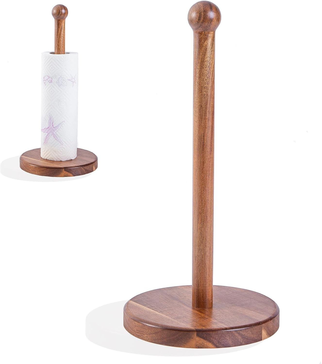 14" 6.7" Acacia Wooden Paper Towel Holder, Large Heavy Base Wooden Kitchen Paper Towel Roll Stand Organizer Free
