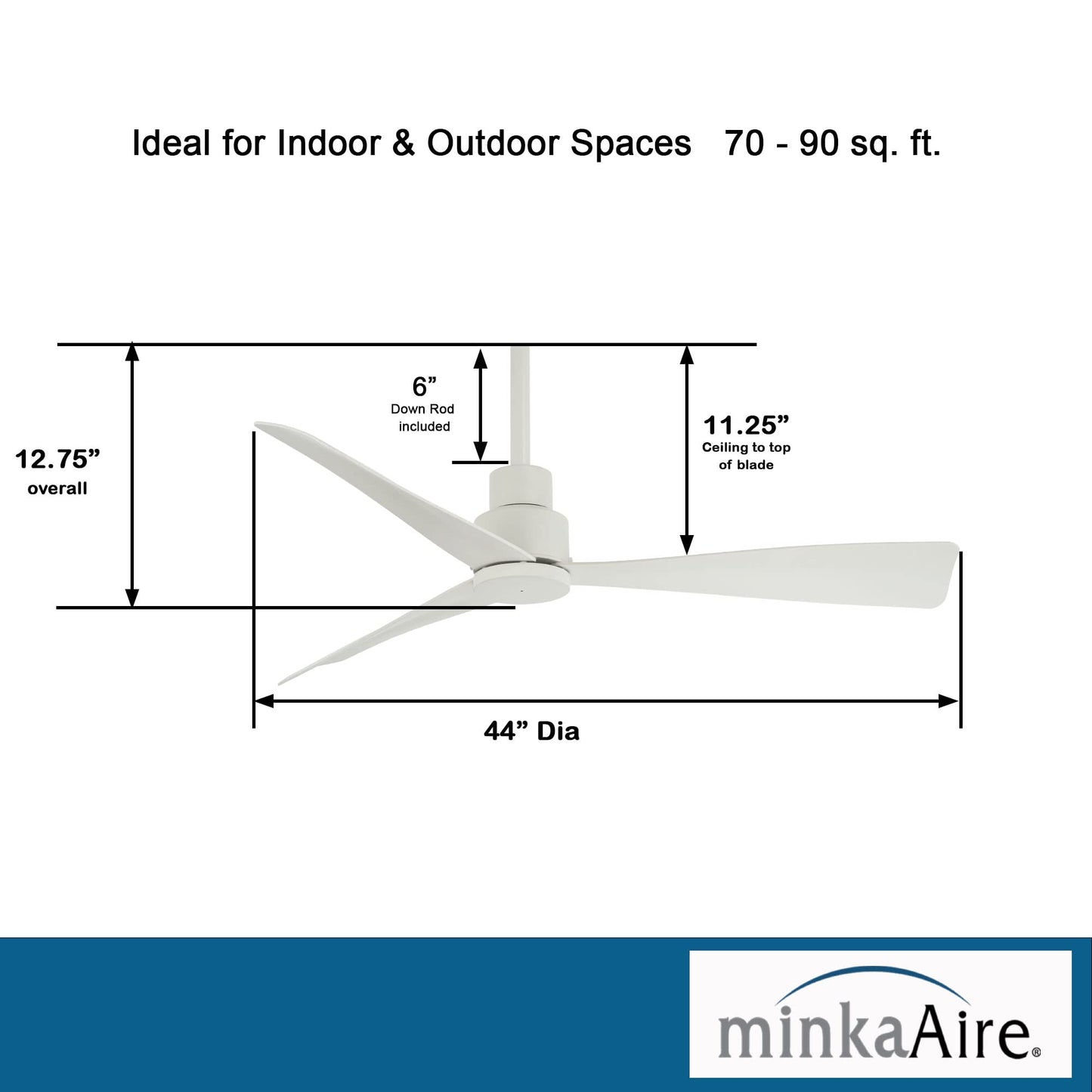 Minka Aire F786-SBR/WHF Simple - 44 Inch Ceiling Fan in Soft Brass with Flat White Blades