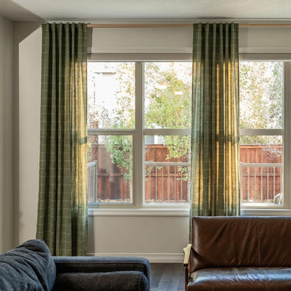 NICETOWN Linen Plaid Curtains Gingham Window Panels Moss Green Check Tartan Light Filtering Curtains for Living Room Bedroom, Rod Pocket Back Tab, 2 Panels, 52 inch Wide x 84 inch Long