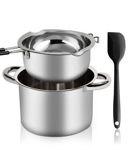 Double Boiler Pot Set,1200ML Double Boiler for Chocolate Melting, 2800ML 304 Stainless Steel Pot With Silicone Spatula for Melting Chocolate, Candy, Candle, Soap, Wax