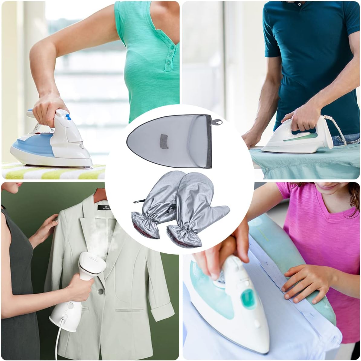 3PCS Garment Steamer Ironing Gloves - Waterproof Anti Steam Mitt with Finger Loop, Heat Resistant Protective Gloves