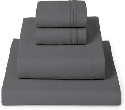 Mellanni Queen Sheets Set - 4 PC Luxury Bedding Collection | Extra Soft, Cooling, Wrinkle-Resistant - Gray