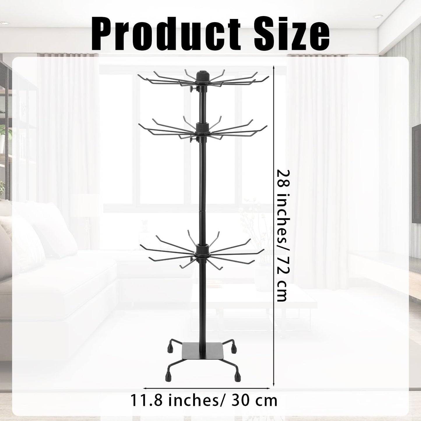Kifmurase 3-Tier Rotating Display Stand, Matte Black Metal Jewelry Tree Stand with Hooks, Adjustable Height Retail Display Rack for Vendor Events, Craft Shows (28" H, 11.8" Dia)