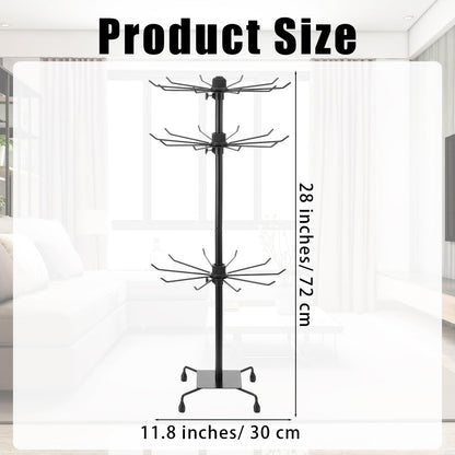 Kifmurase 3-Tier Rotating Display Stand, Matte Black Metal Jewelry Tree Stand with Hooks, Adjustable Height Retail Display Rack for Vendor Events, Craft Shows (28" H, 11.8" Dia)