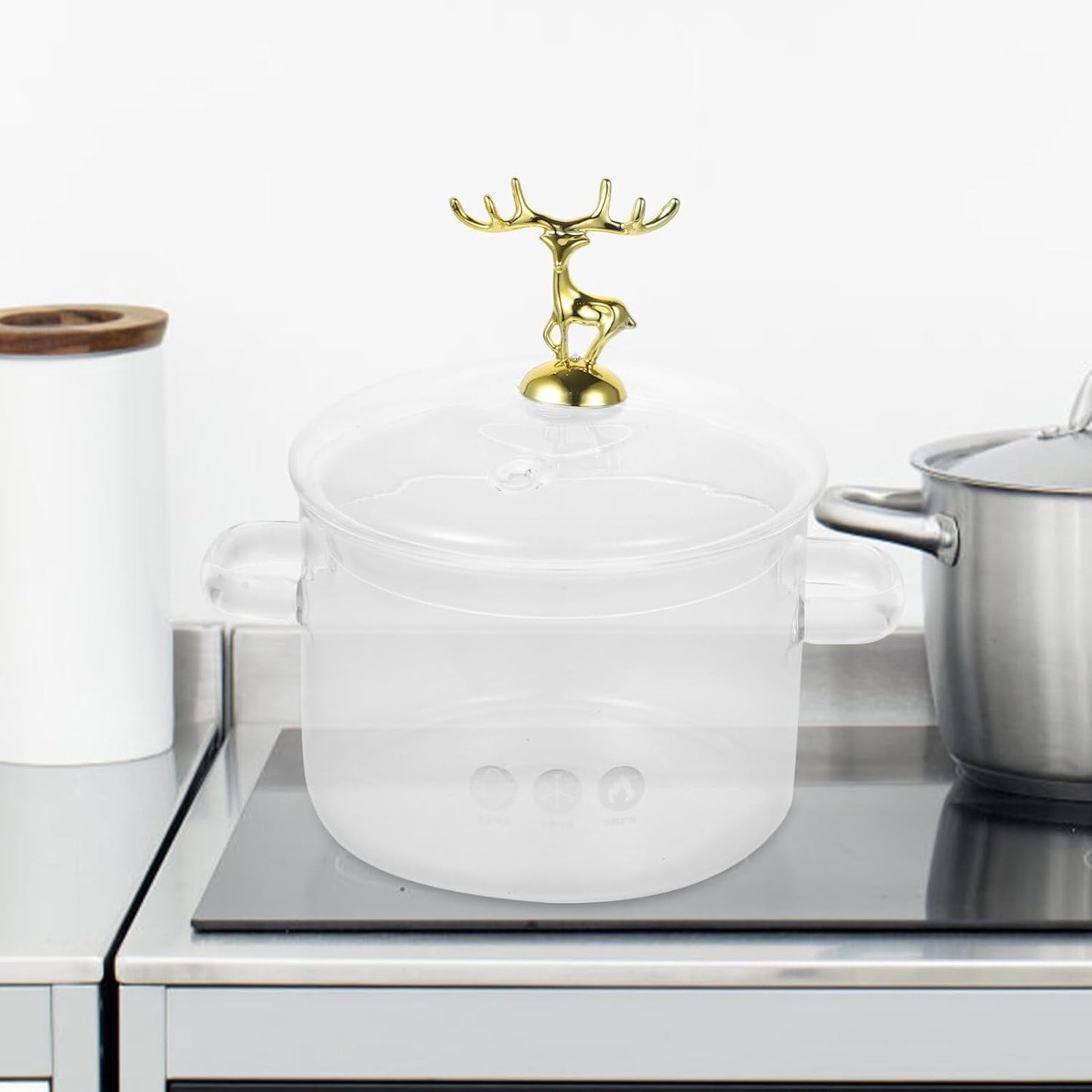 Tofficu Borosilicate Clear Soup Pot with Lid, Christmas Elk Cooking Noodle Pot, Household Kitchen Pan