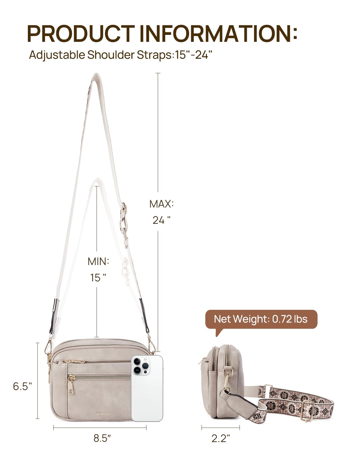 Telena Small Crossbody Bags For Women Vegan Leather Crossbody Purse With Adjustable Wide Strap For Daily Life