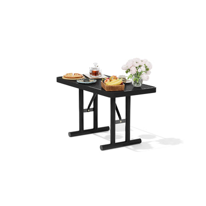 Sunnibety 4FT Metal Picnic Tables for Outdoors, Commercial Rectangular Picnic Table for Outside, Park, Campfield, Patio, Garden, Yard, Thermoplastic Coating, Surface Mounted, Black